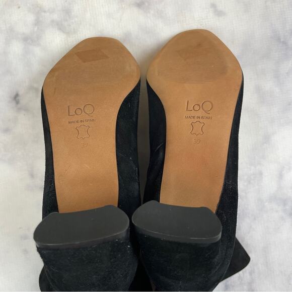LoQ Silvia Black Suede Low Heel Ankle Boots NWB Pointed Toe Sz 39 - Picture 7 of 9